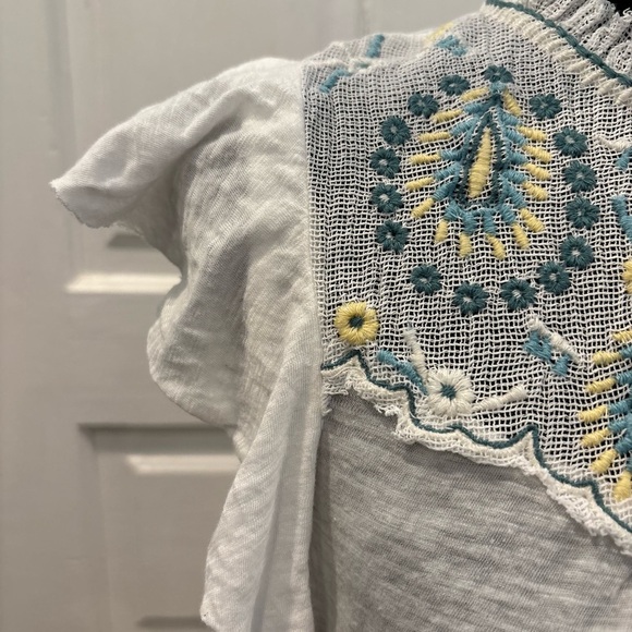 Lucky Brand Women's Embroidered Yoke Ruffled Short Sleeve Shirt Size S Rn#80318 - Picture 5 of 11